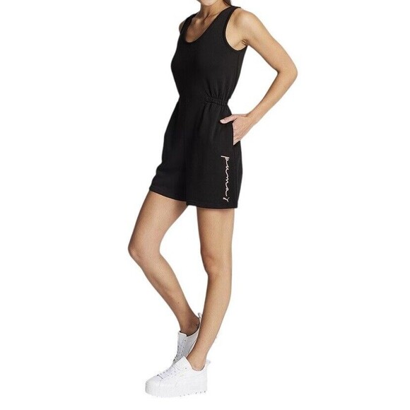 PUMA Glowing Romper Shorts Sleeveless Pockets Sporty Terry Knit Black Small NWT - Picture 1 of 12